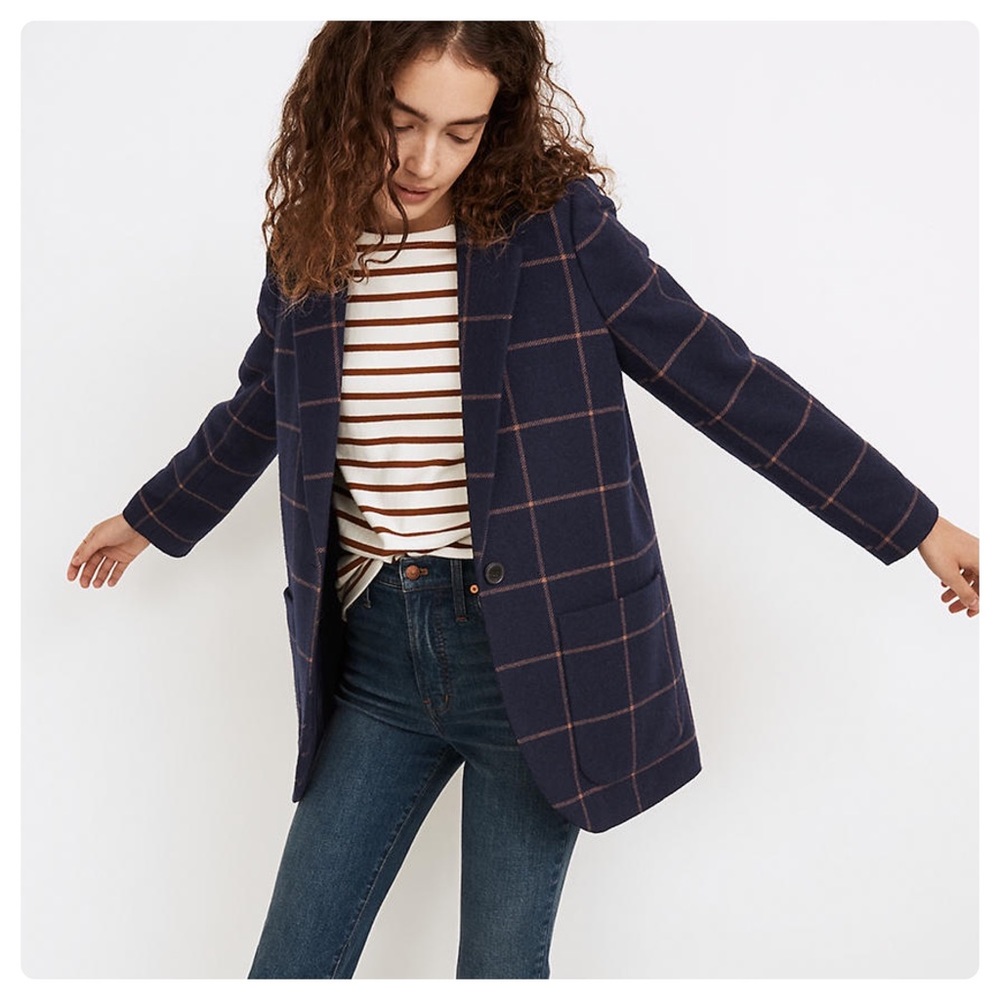 Madewell Larsen 1-Button Wool Blend Windowpane Blazer